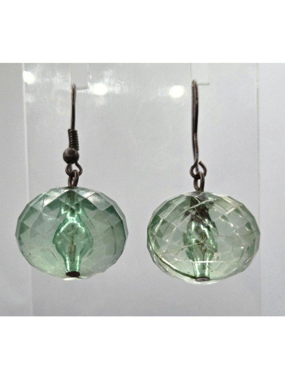 Vintage Green Faceted Bead Dangle Earrings